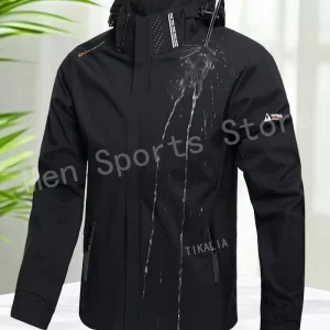 Men’s Outdoor Hooded Jacket Waterproof Windbreaker Lightweight Sports Coat for Hiking Camping Trekking Running Travel Autumn