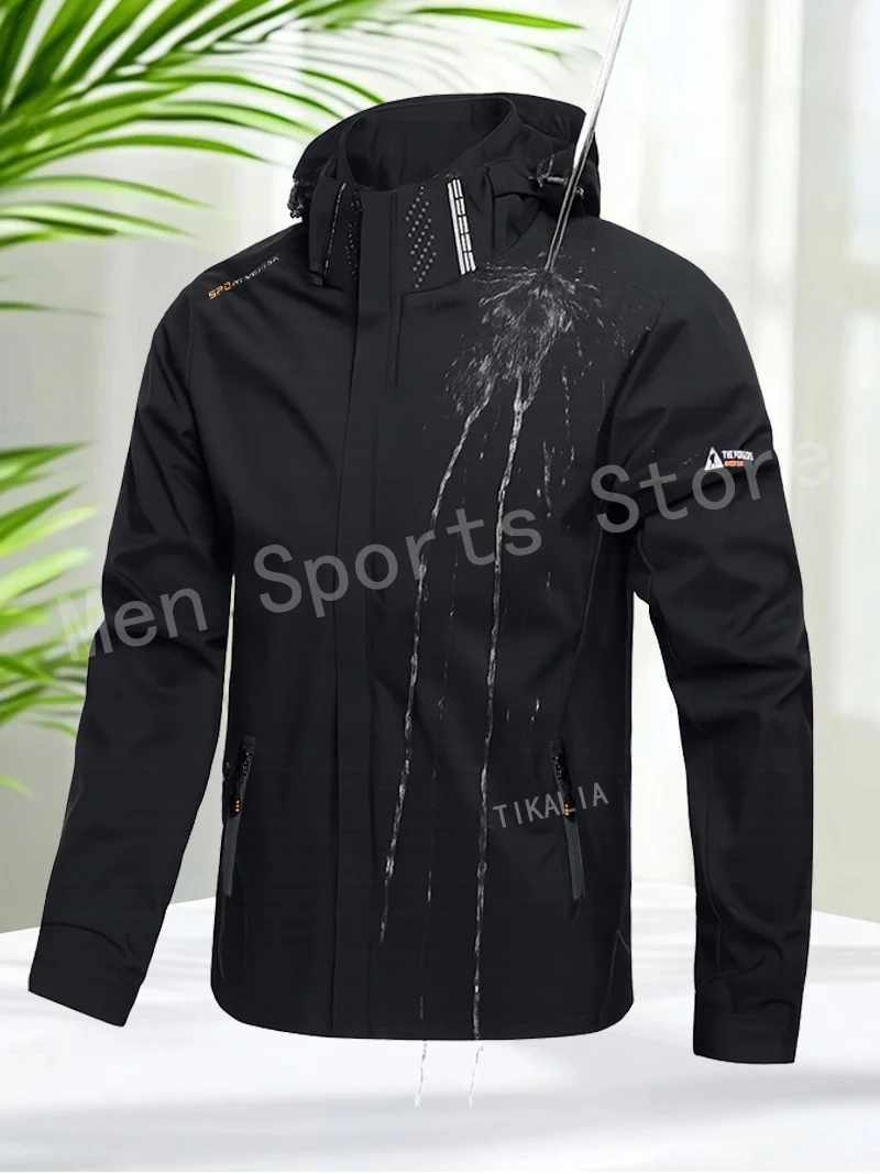 Men’s Outdoor Hooded Jacket Waterproof Windbreaker Lightweight Sports Coat for Hiking Camping Trekking Running Travel Autumn