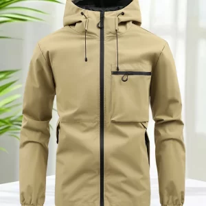 Men’s Casual Outdoor Jacket Lightweight Waterproof Hooded Windbreaker Sports Coat for Hiking Camping Travel Running Commuting