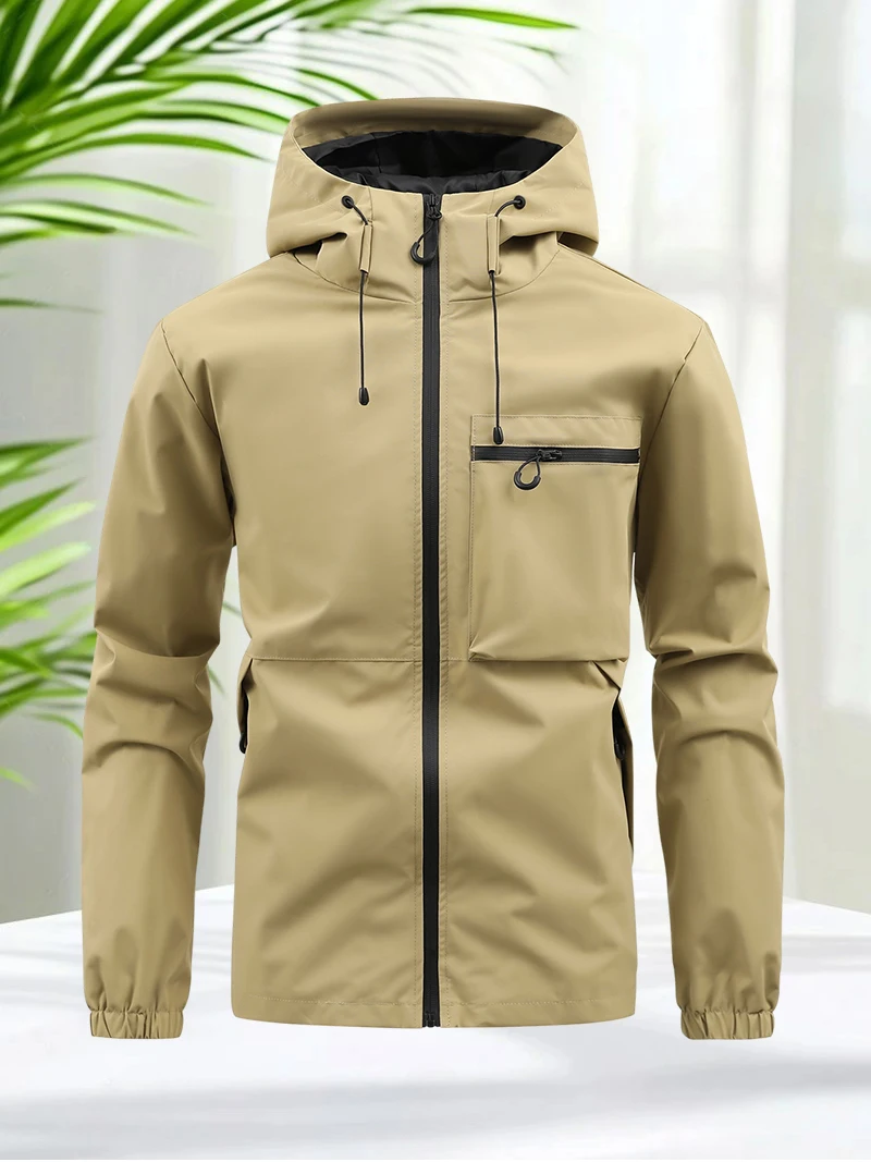 Men’s Casual Outdoor Jacket Lightweight Waterproof Hooded Windbreaker Sports Coat for Hiking Camping Travel Running Commuting