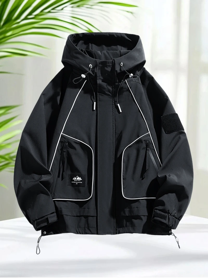 Green Jacket Men Outdoor Windproof Waterproof Softshell Jacket for Spring Autumn Outerwear Hooded Coats Lightweight Casual Coats - Image 2