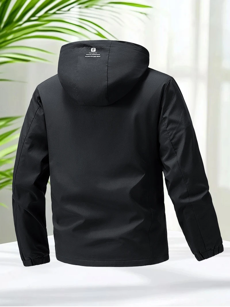 Men’s Hooded Jacket Lightweight Casual Zip Up Coat with Letter Print Design Fashion Streetwear Outerwear for Spring Autumn - Image 2