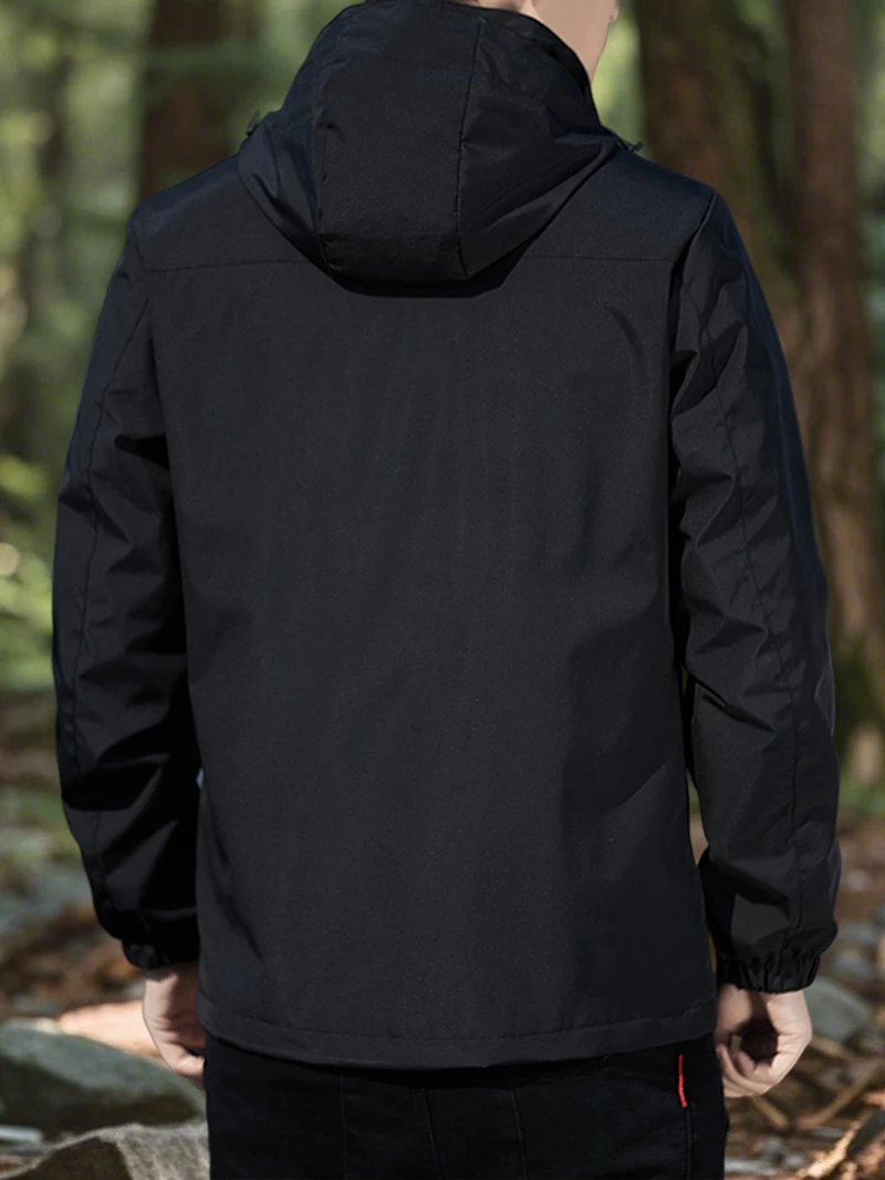 Korean Fashion Hiking Jacket Waterproof Slim Fit Zip Up Hooded Jacket Men Spring Camping Coats with Zipper Pockets - Image 6