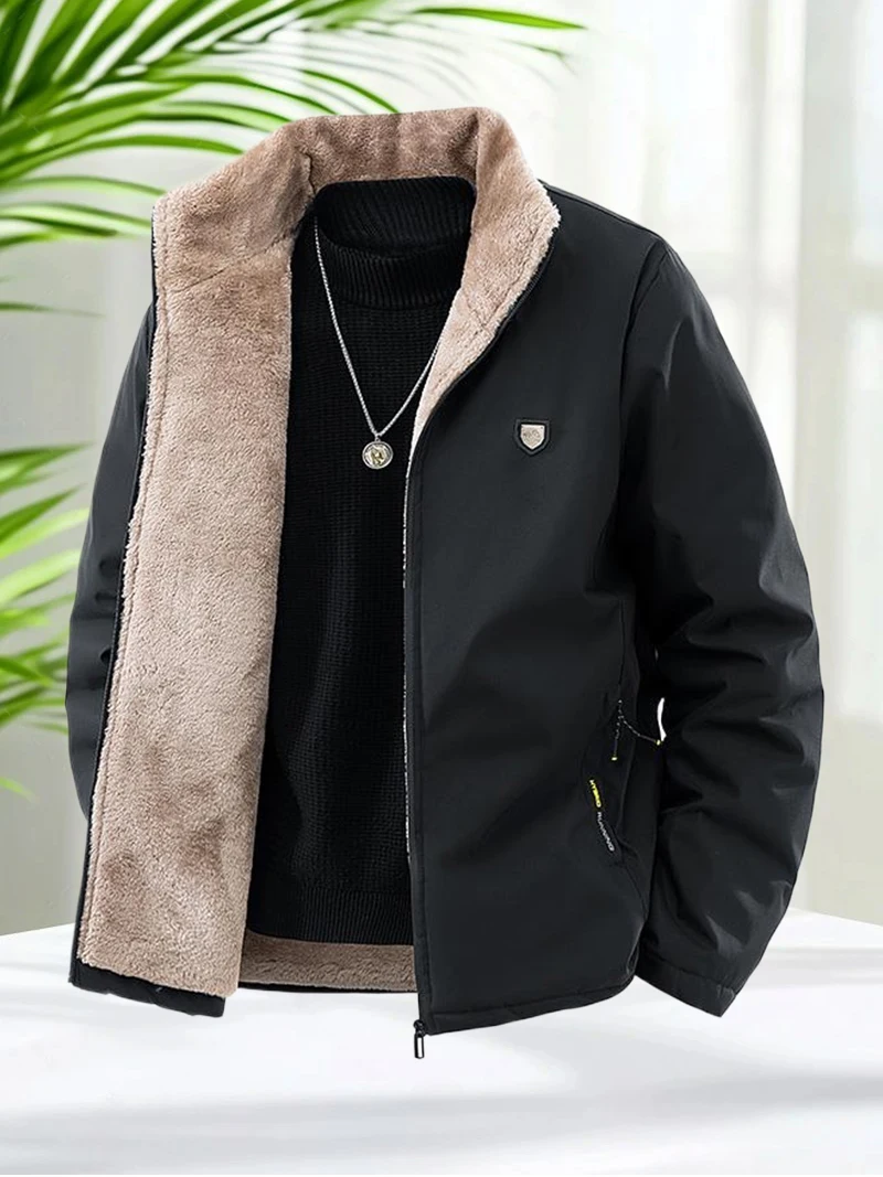 Plus Size 8XL Men's Jacket Fur Lined Sherpa Jacket Autumn Winter Men Casual Daily Wear Coats Slim Fit Keep Warm Outerwear Coat - Image 2
