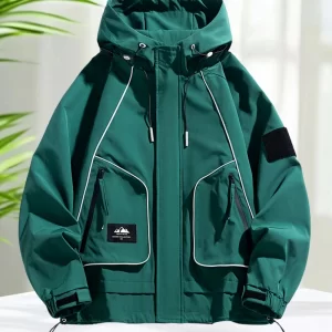 Green Jacket Men Outdoor Windproof Waterproof Softshell Jacket for Spring Autumn Outerwear Hooded Coats Lightweight Casual Coats