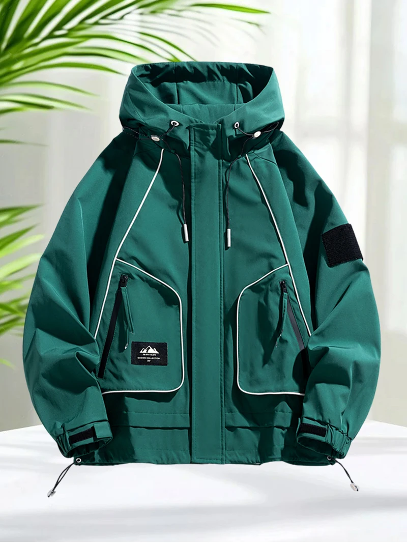 Green Jacket Men Outdoor Windproof Waterproof Softshell Jacket for Spring Autumn Outerwear Hooded Coats Lightweight Casual Coats