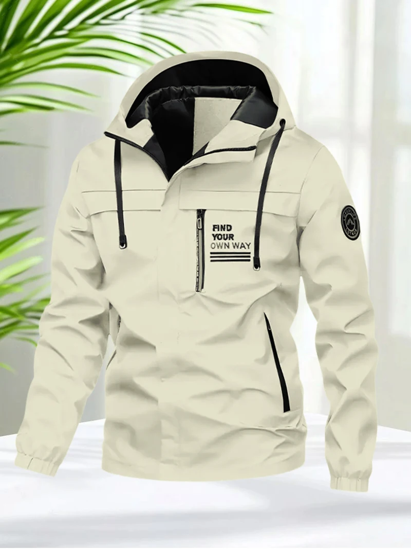 Men's Windbreaker Jacket with Hood Outdoor Lightweight Zip Up Jackets Men Spring and Autumn Casual Jackets for Hiking Camping - Image 2