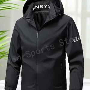 Men’s Hooded Jacket Lightweight Casual Zip Up Coat with Letter Print Design Fashion Streetwear Outerwear for Spring Autumn