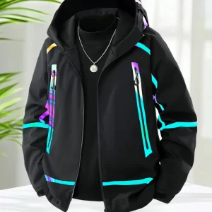 Waterproof Reflective Jackets Men Outdoor Lightweight Hiking Jacket Stylish Men Camping Coats Hooded Zip Up Jacket Men Outerwear