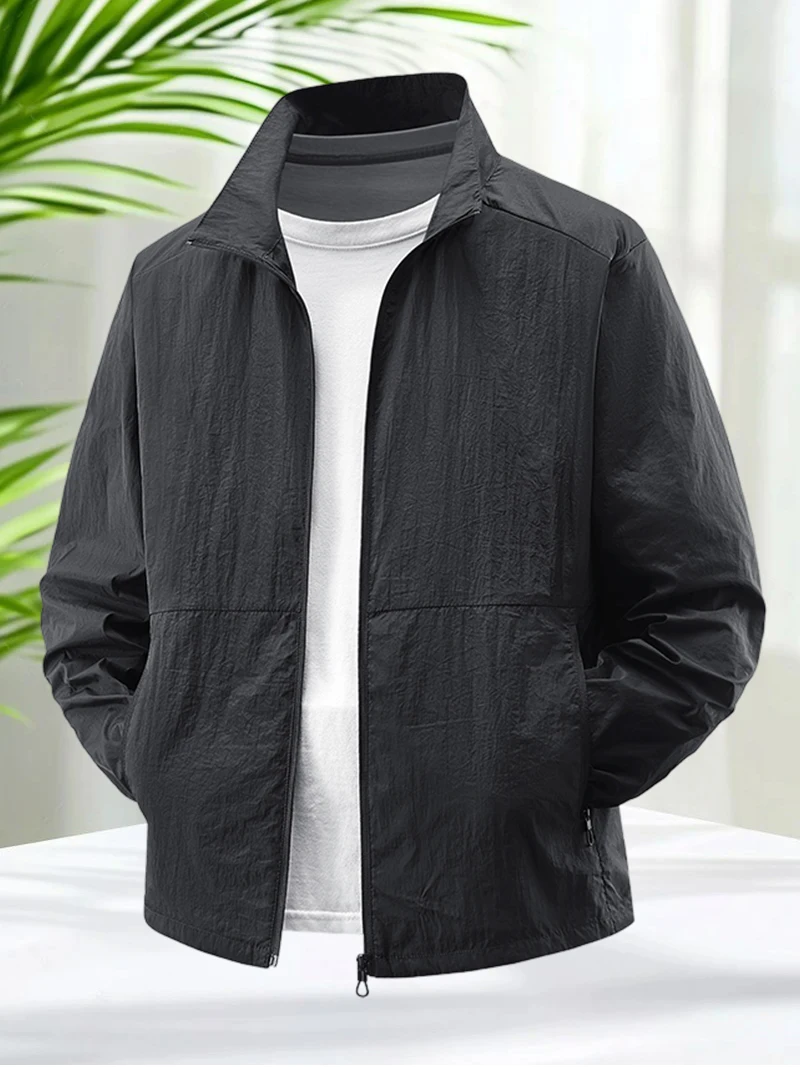 Men's UV Protection Jacket Stand Collar Lightweight Windbreaker Outdoor Zip Coat Quick Dry Sunproof Thin Skin Clothing M-8XL - Image 3
