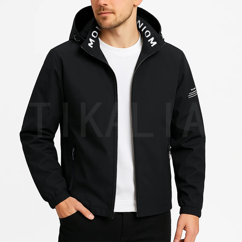 Men’s Hooded Jacket Lightweight Casual Zip Up Coat with Letter Print Design Fashion Streetwear Outerwear for Spring Autumn - Image 3