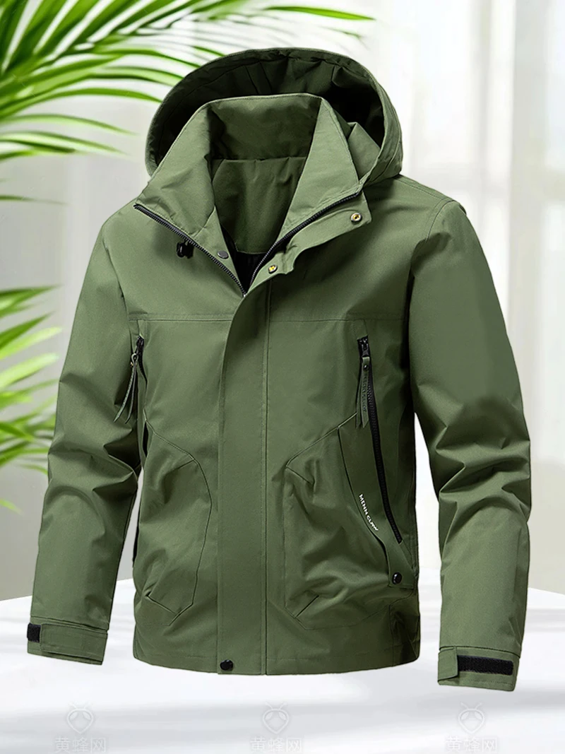 Softshell Jacket Men with Hood Spring Autumn Hiking Camping Lightweight Zipper Jackets Men Outerwear Coats Fashion Windbreaker - Image 4