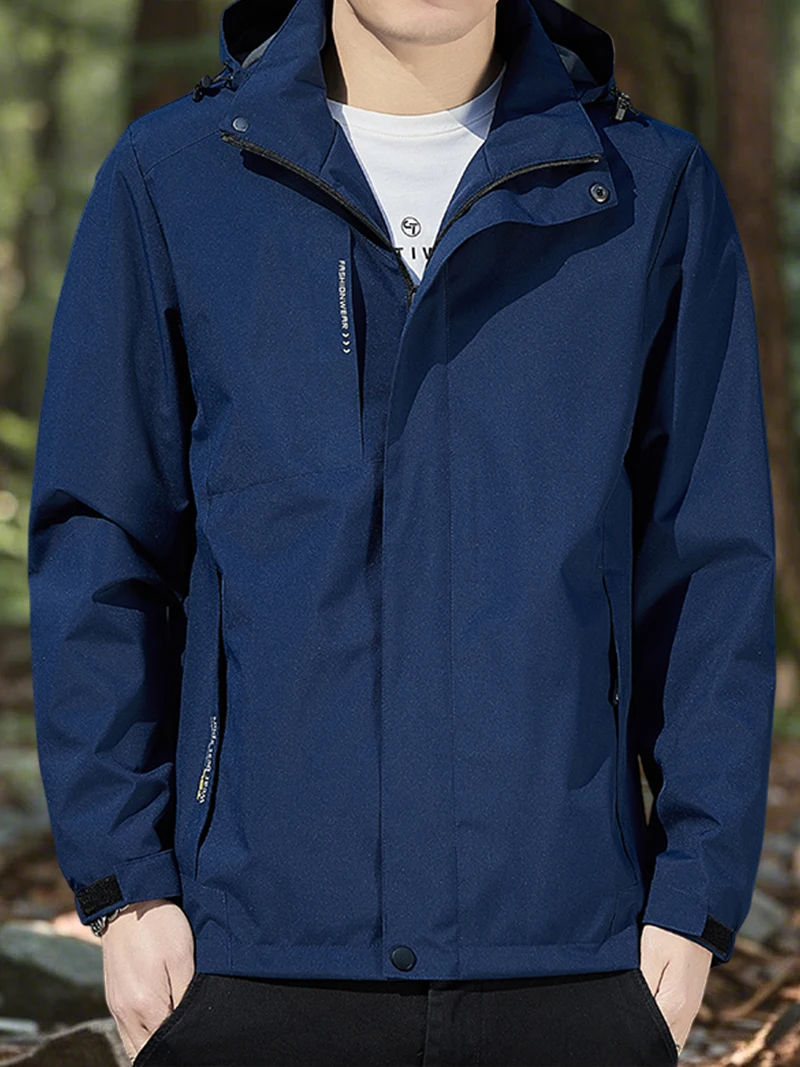 Korean Fashion Hiking Jacket Waterproof Slim Fit Zip Up Hooded Jacket Men Spring Camping Coats with Zipper Pockets - Image 5