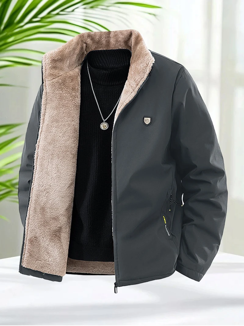 Plus Size 8XL Men's Jacket Fur Lined Sherpa Jacket Autumn Winter Men Casual Daily Wear Coats Slim Fit Keep Warm Outerwear Coat