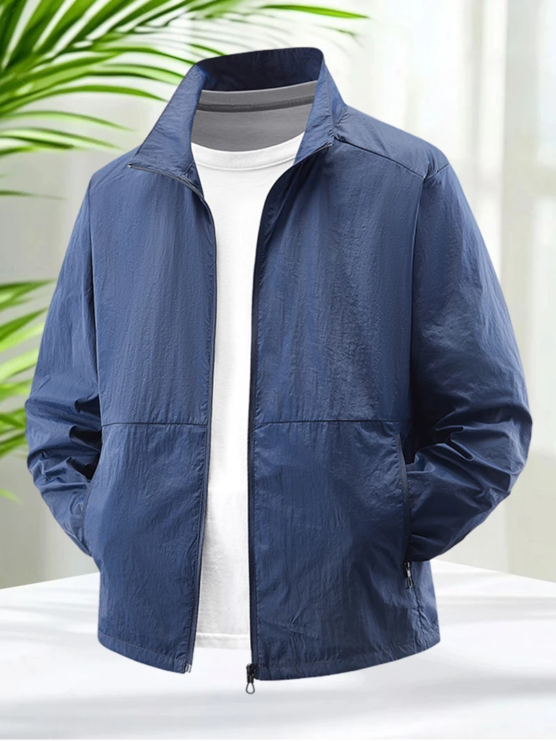 Men's UV Protection Jacket Stand Collar Lightweight Windbreaker Outdoor Zip Coat Quick Dry Sunproof Thin Skin Clothing M-8XL - Image 5