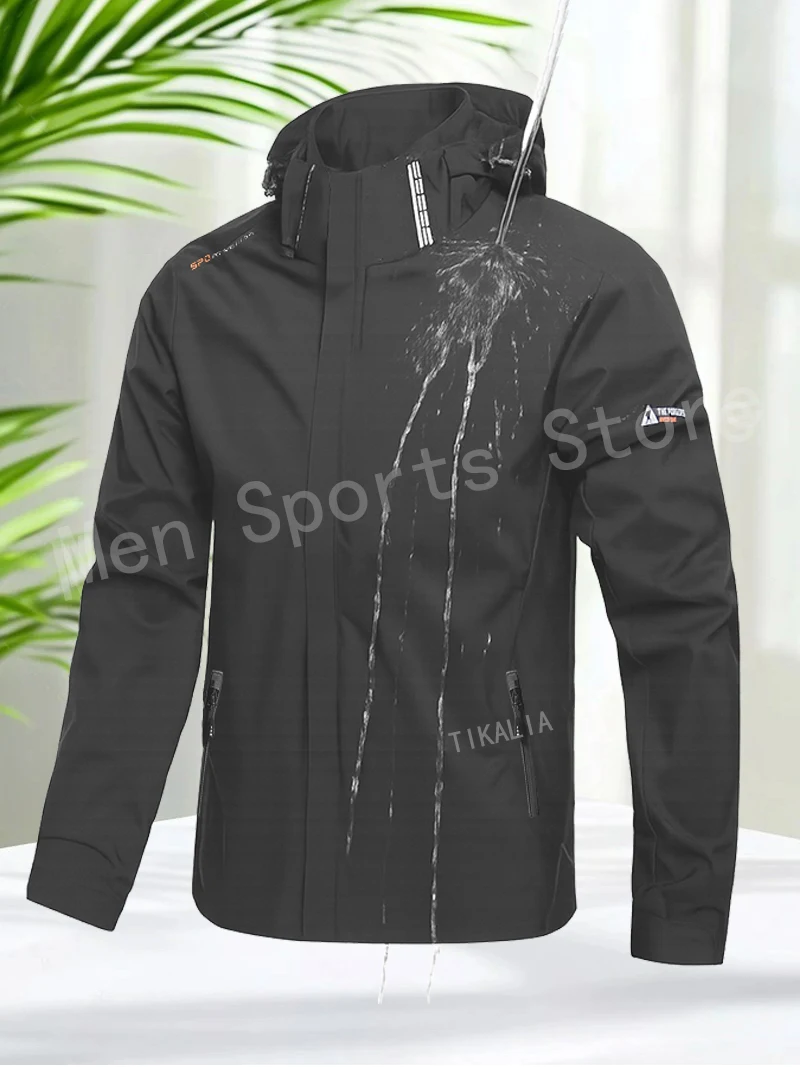 Men’s Outdoor Hooded Jacket Waterproof Windbreaker Lightweight Sports Coat for Hiking Camping Trekking Running Travel Autumn - Image 2