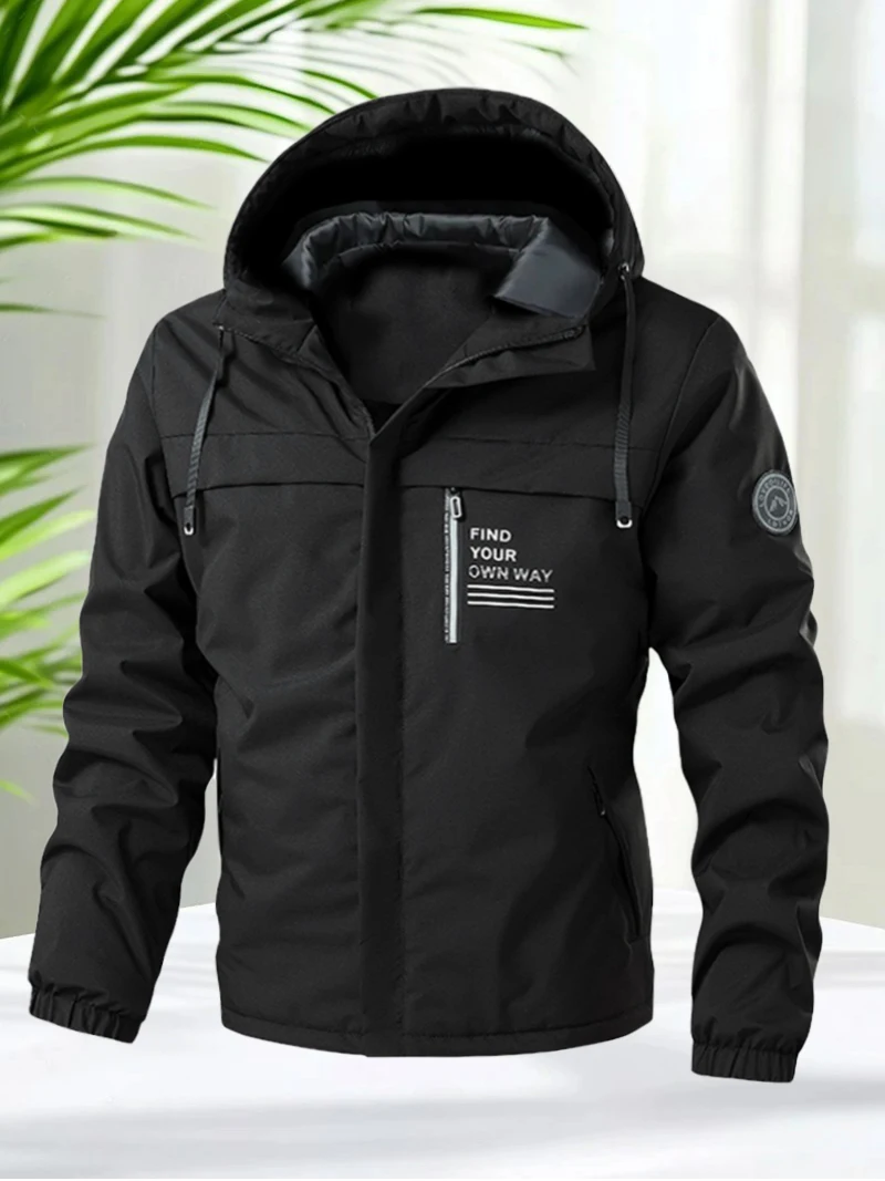 Men's Windbreaker Jacket with Hood Outdoor Lightweight Zip Up Jackets Men Spring and Autumn Casual Jackets for Hiking Camping